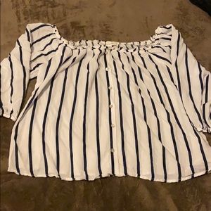 off the shoulder White and blue blouse